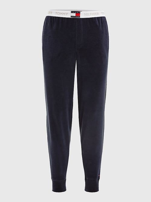 Tommy Hilfiger Velour Repeat Logo Joggers Pijama Erkek Mavi | TH891NKE