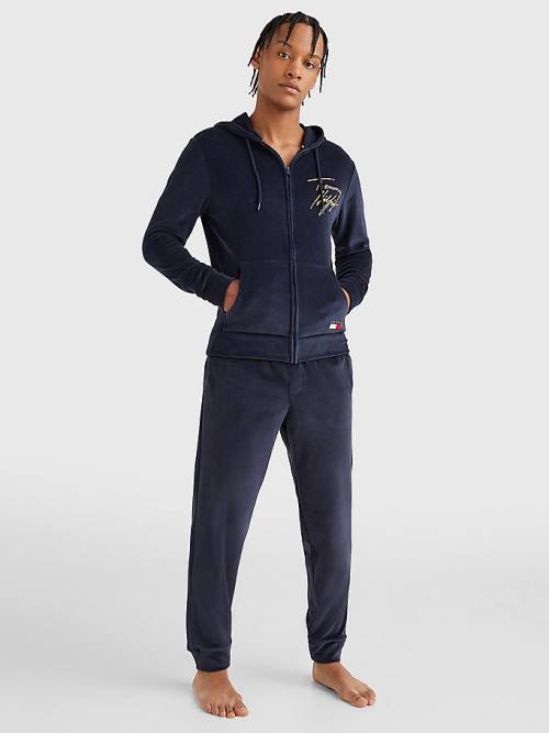 Tommy Hilfiger Velour Signature Logo Pijama Erkek Mavi | TH952CEJ