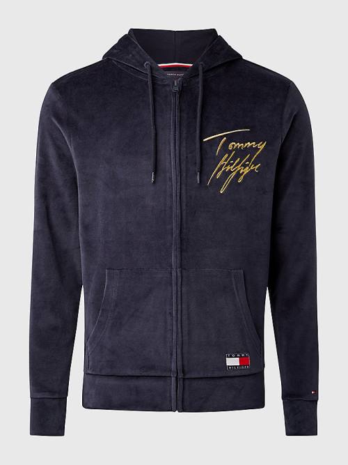 Tommy Hilfiger Velour Signature Logo Pijama Erkek Mavi | TH952CEJ