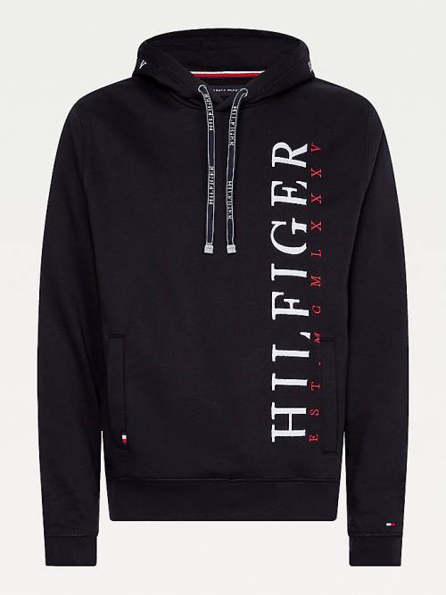 Tommy Hilfiger Vertical Logo Flex Fleece Kapüşonlu Sweatshirt Erkek Siyah | TH134OZU