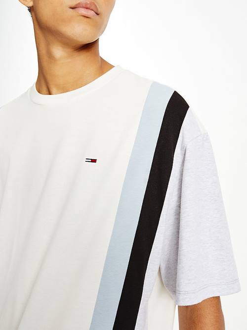 Tommy Hilfiger Vertical Stripe Cut & Sewn Tişört Erkek Beyaz | TH091CLI