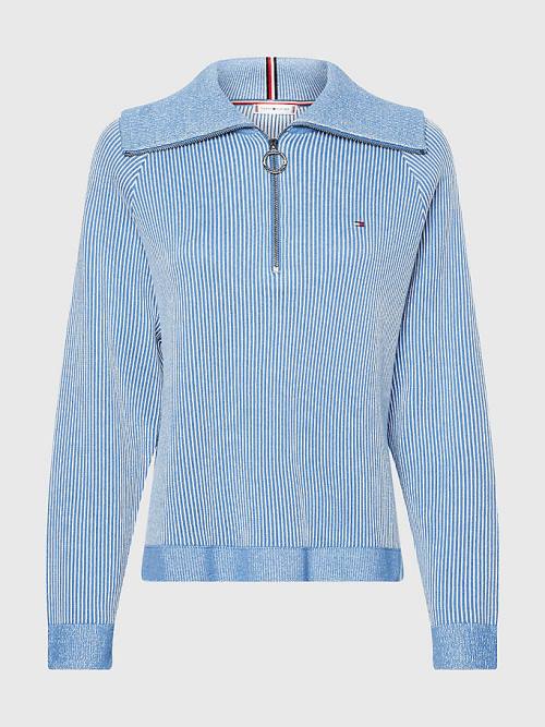 Tommy Hilfiger Vertical Stripe Half Zip Sweatshirt Kazak Kadın Beyaz | TH934VDQ