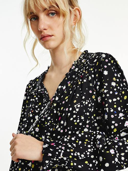 Tommy Hilfiger Viscose Floral Print Bluz Kadın Siyah | TH296ZXD