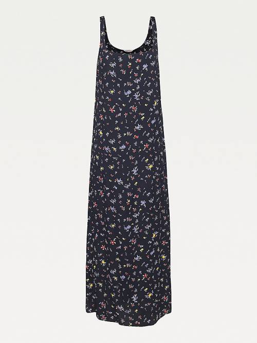 Tommy Hilfiger Viscose Floral Print Slip Elbise Kadın Siyah | TH794GBH