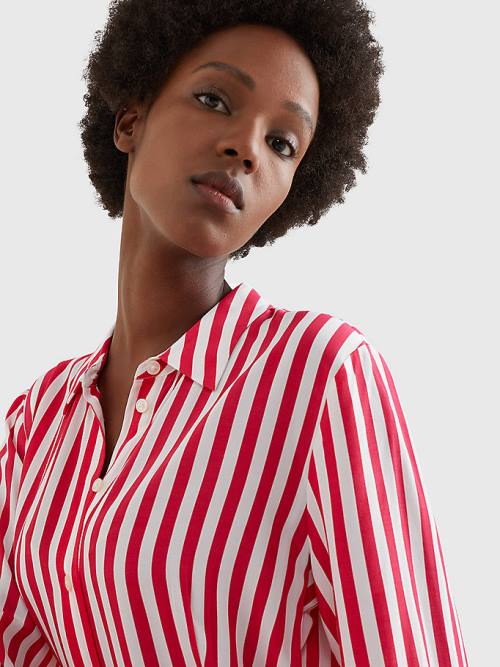 Tommy Hilfiger Viscose Stripe Shirt Elbise Kadın Pembe | TH207PBC