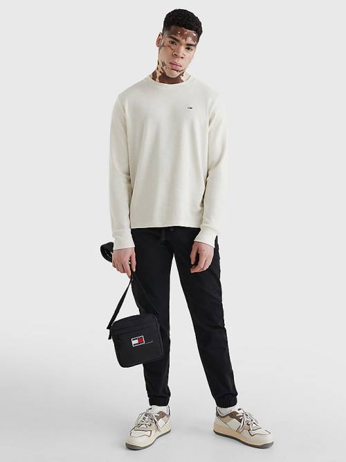 Tommy Hilfiger Waffle Crew Neck Long Sleeve Top Tişört Erkek Beyaz | TH675RGC