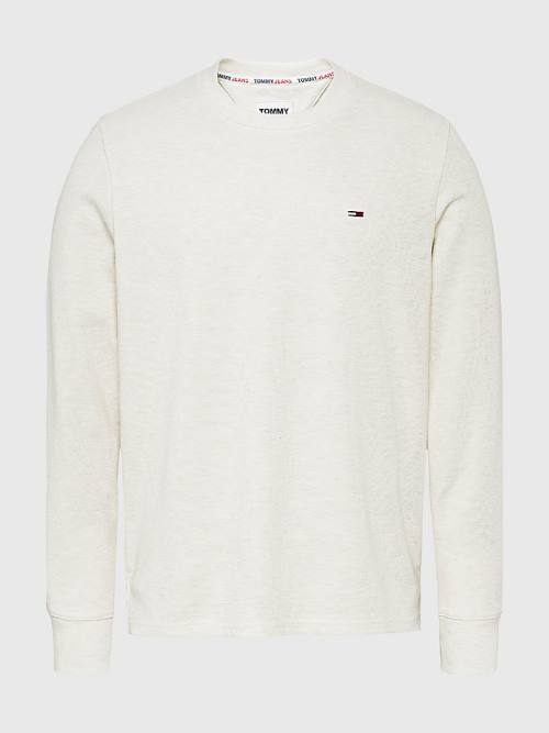 Tommy Hilfiger Waffle Crew Neck Long Sleeve Top Tişört Erkek Beyaz | TH675RGC