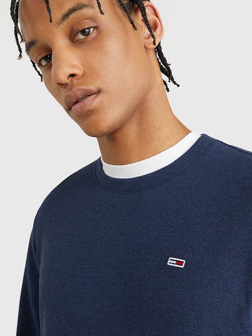 Tommy Hilfiger Waffle Crew Neck Long Sleeve Top Tişört Erkek Mavi | TH825NWD