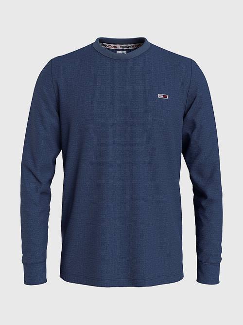 Tommy Hilfiger Waffle Crew Neck Long Sleeve Top Tişört Erkek Mavi | TH825NWD