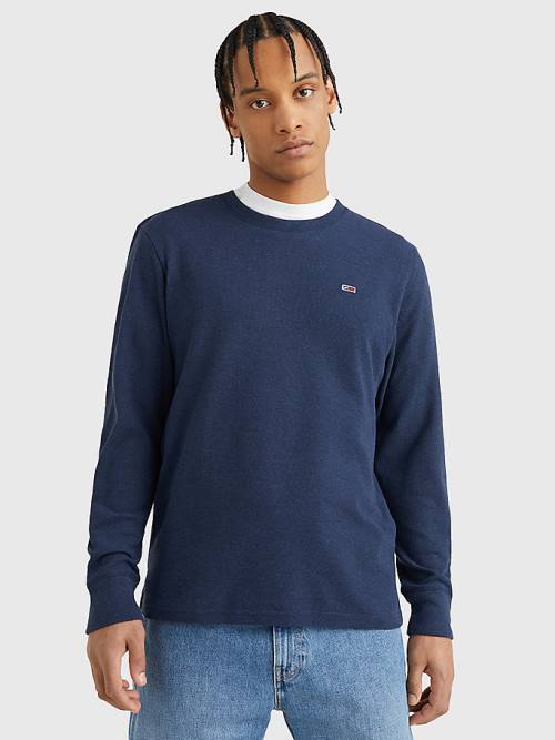 Tommy Hilfiger Waffle Crew Neck Long Sleeve Top Tişört Erkek Mavi | TH825NWD