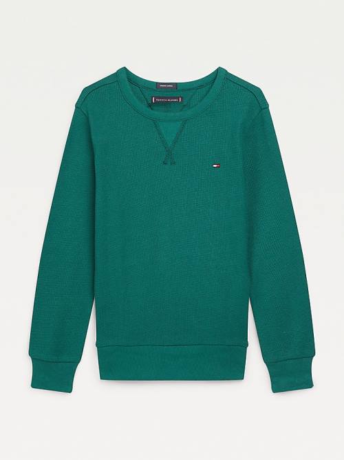 Tommy Hilfiger Waffle Long Sleeve Tişört Erkek Çocuk Yeşil | TH243BLG