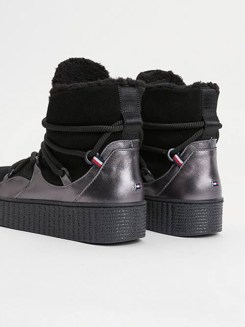 Tommy Hilfiger Warm Astar Dantel-Up Snow Bot Kadın Siyah | TH620GLK