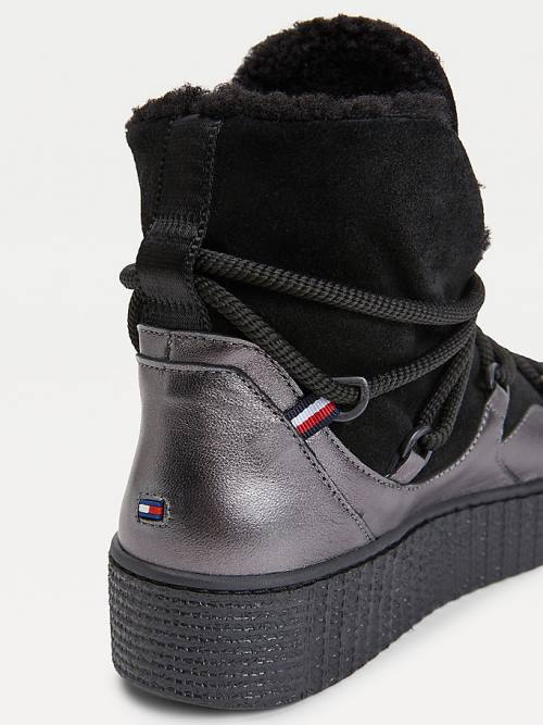 Tommy Hilfiger Warm Astar Dantel-Up Snow Bot Kadın Siyah | TH620GLK