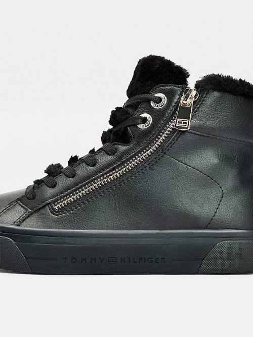 Tommy Hilfiger Warm Astar High-Top Vulcanised Spor Ayakkabı Kadın Siyah | TH279ZMP