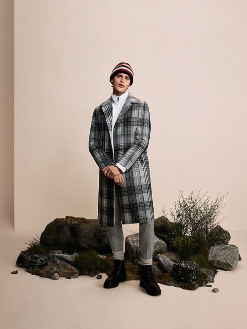 Tommy Hilfiger Wool Blend Plaid Check Car Kaban Erkek Gri | TH961YXU