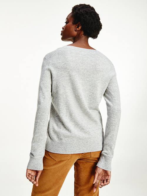 Tommy Hilfiger Wool Cashmere V-Neck Jumper Kazak Kadın Gri | TH583HID