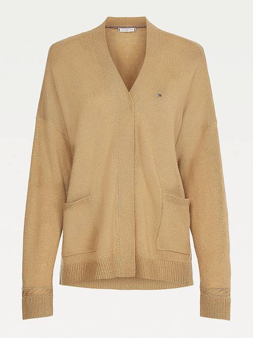 Tommy Hilfiger Wool Open V-Neck Cardigan Kazak Kadın Kahverengi | TH617XJO