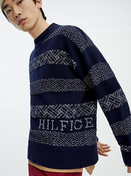 Tommy Hilfiger Wool Oversized Fair Isle Jumper Kazak Erkek Mavi | TH170JUS