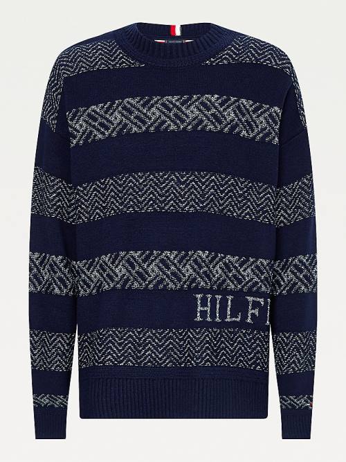 Tommy Hilfiger Wool Oversized Fair Isle Jumper Kazak Erkek Mavi | TH170JUS