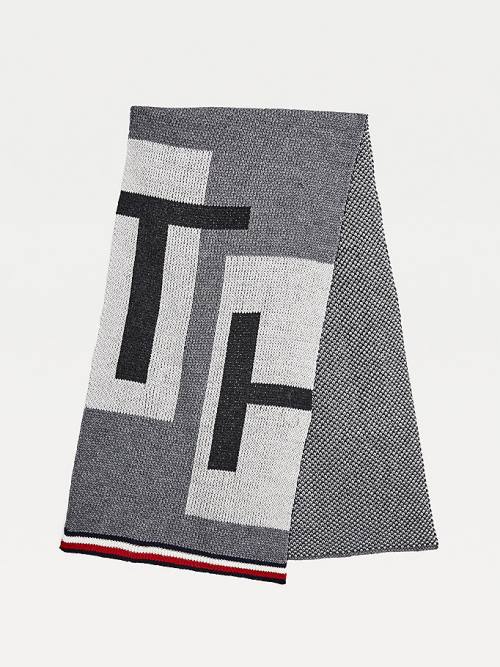 Tommy Hilfiger Woven Logo Signature Trim Fular Erkek Gri | TH125WEC