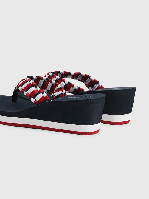 Tommy Hilfiger Woven Webbing Wedge Flip-Flops Sandalet Kadın Mavi | TH642HOS