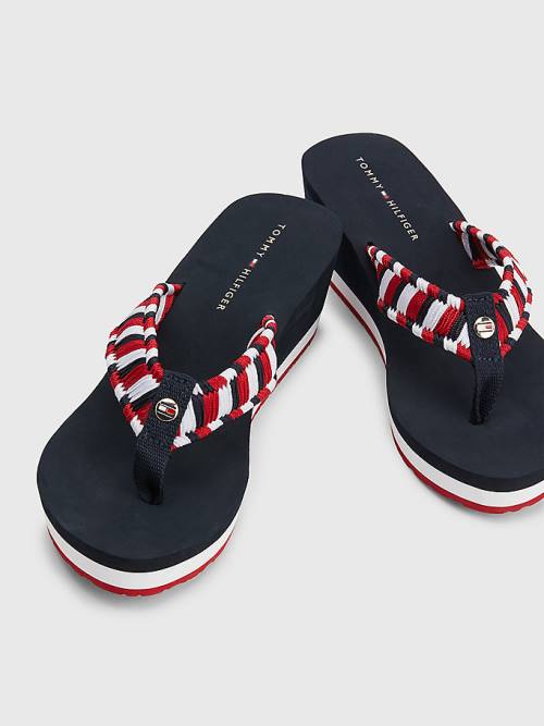 Tommy Hilfiger Woven Webbing Wedge Flip-Flops Sandalet Kadın Mavi | TH642HOS