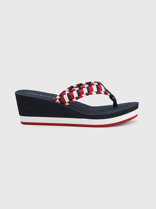 Tommy Hilfiger Woven Webbing Wedge Flip-Flops Sandalet Kadın Mavi | TH642HOS