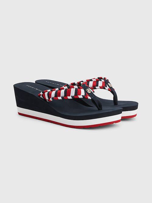 Tommy Hilfiger Woven Webbing Wedge Flip-Flops Sandalet Kadın Mavi | TH642HOS