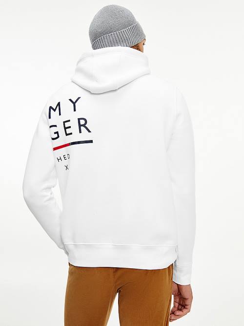 Tommy Hilfiger Wraparound Logo Fleece Kapüşonlu Sweatshirt Erkek Beyaz | TH143WPE