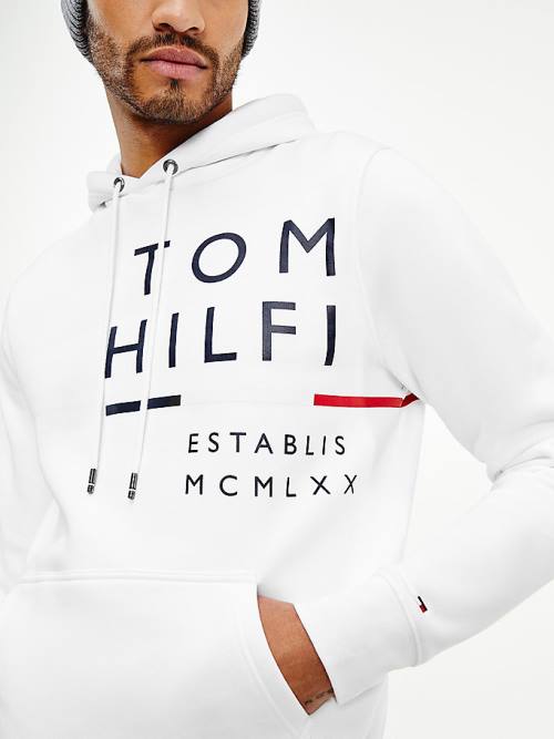 Tommy Hilfiger Wraparound Logo Fleece Kapüşonlu Sweatshirt Erkek Beyaz | TH143WPE