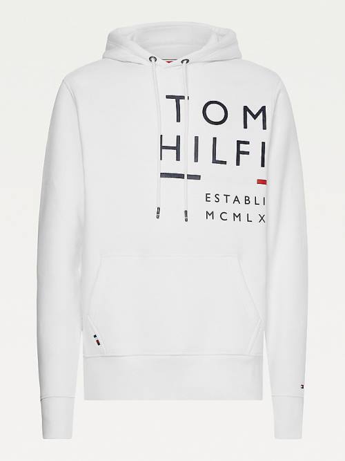 Tommy Hilfiger Wraparound Logo Fleece Kapüşonlu Sweatshirt Erkek Beyaz | TH143WPE