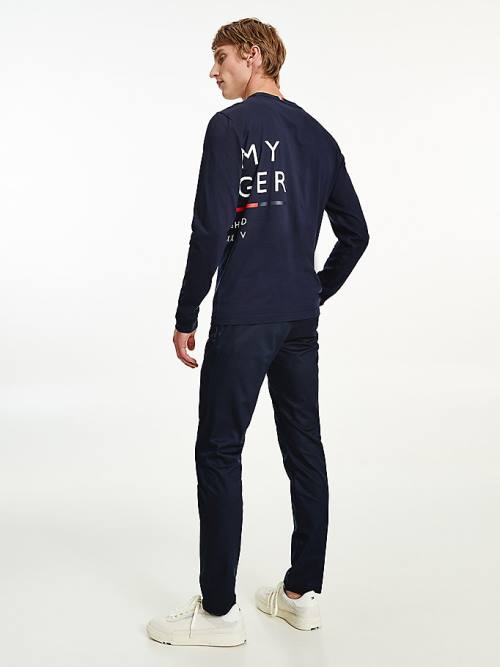 Tommy Hilfiger Wraparound Logo Long Sleeve Tişört Erkek Mavi | TH351GDK