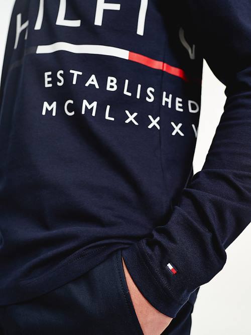 Tommy Hilfiger Wraparound Logo Long Sleeve Tişört Erkek Mavi | TH351GDK