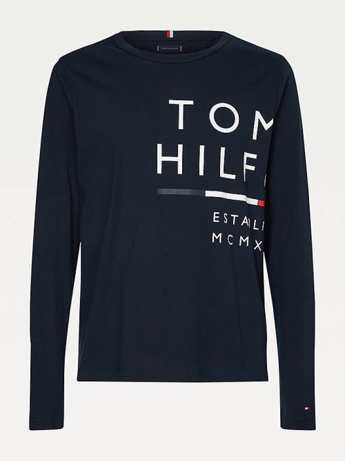 Tommy Hilfiger Wraparound Logo Long Sleeve Tişört Erkek Mavi | TH351GDK