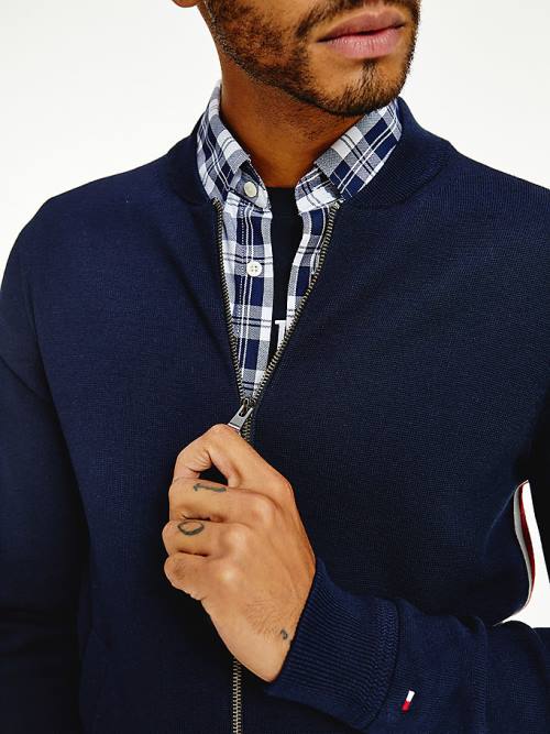 Tommy Hilfiger Zip-Thru Baseball Collar Cardigan Kazak Erkek Mavi | TH584XDF