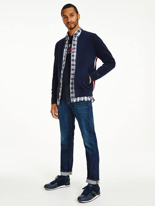 Tommy Hilfiger Zip-Thru Baseball Collar Cardigan Kazak Erkek Mavi | TH584XDF