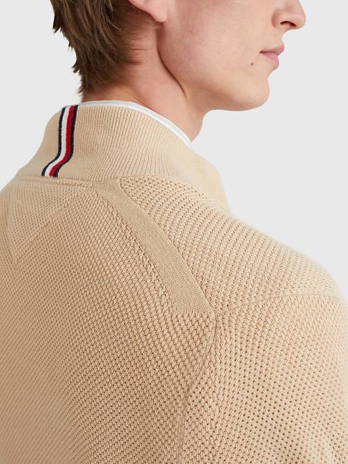 Tommy Hilfiger Zip-Thru High Neck Cardigan Kazak Erkek Bej Rengi | TH657NIK