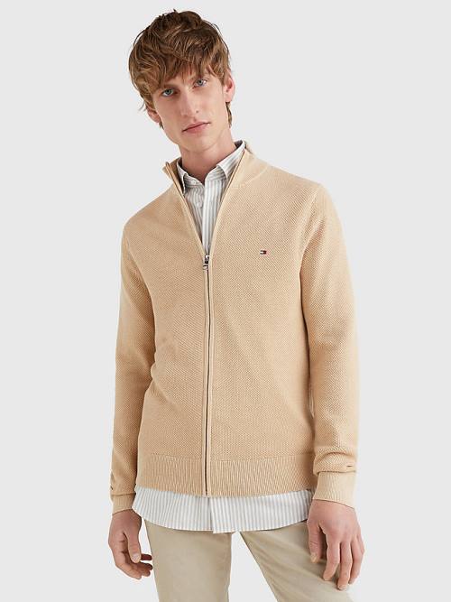 Tommy Hilfiger Zip-Thru High Neck Cardigan Kazak Erkek Bej Rengi | TH657NIK