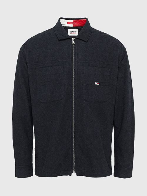 Tommy Hilfiger Zip-Thru Soft Organic Pamuklu Overshirt Gömlek Erkek Siyah | TH804XCZ