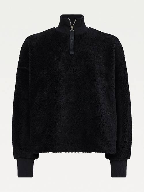 Tommy Hilfiger Zipped Neck Relaxed Fit Teddy Sweatshirt Kadın Siyah | TH415QUF